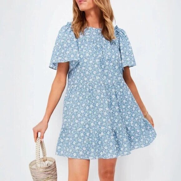 Hyacinth House by Tuckernuck Blue Floral Romy Tiered Mini Dress sz XS NWT - Picture 8 of 8